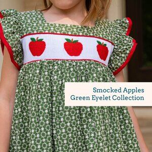 Smockingbird green eyelet apple smocked dress, size 2